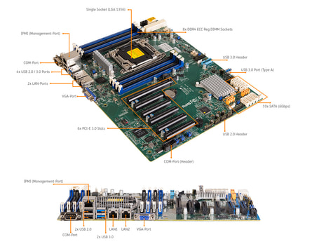 2HE Intel Single-CPU RI1208+ Server - Mainboardbeschriftung